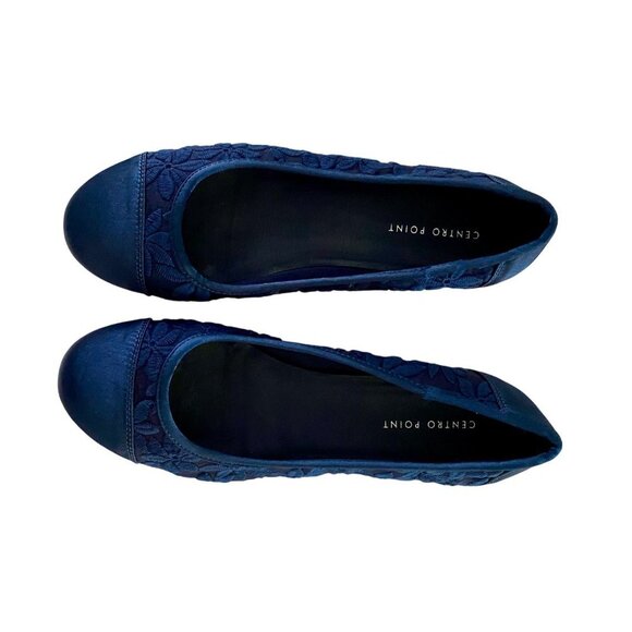 Centro Point Flats Women's Slip On Shoes Size 8 Navy Blue Lace Floral Design NEW - Picture 10 of 14